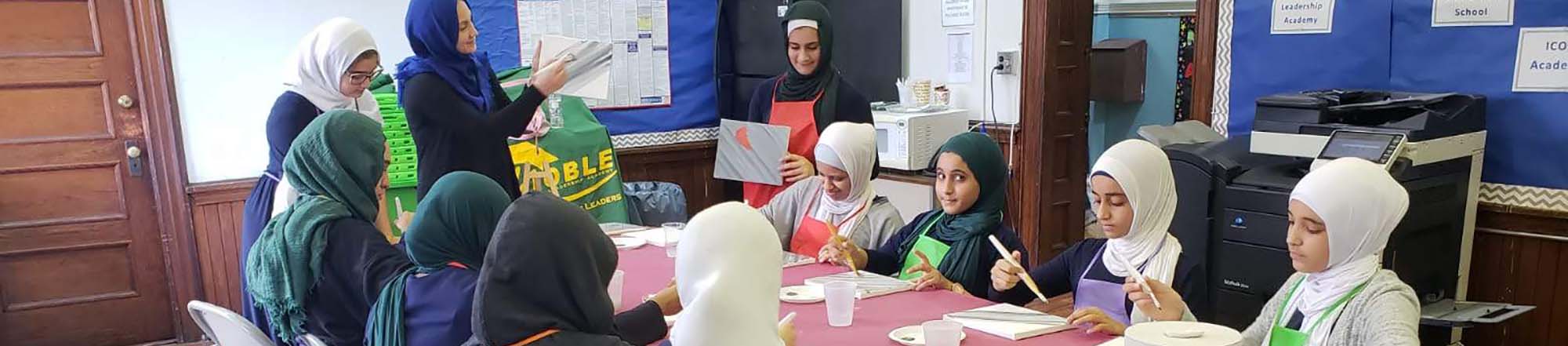 Female students in art class