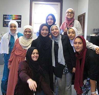 Girls smiling in hall